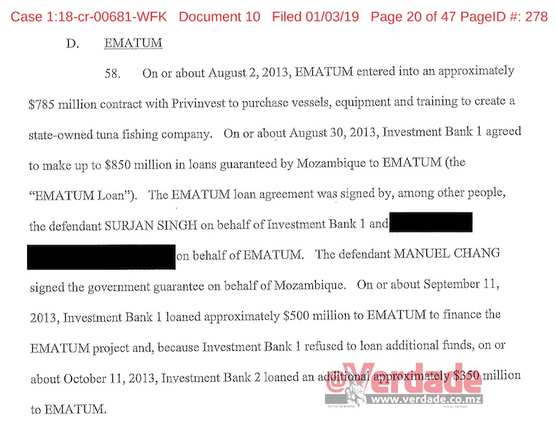 Despacho da acusação proferida pelo United States District Court for Eastern District of New York