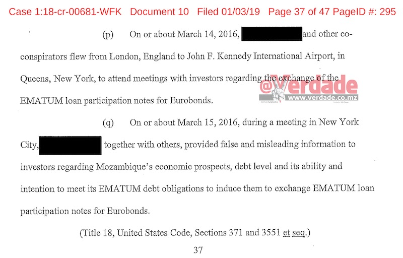 Despacho da acusação proferida pelo United States District Court for Eastern District of New York